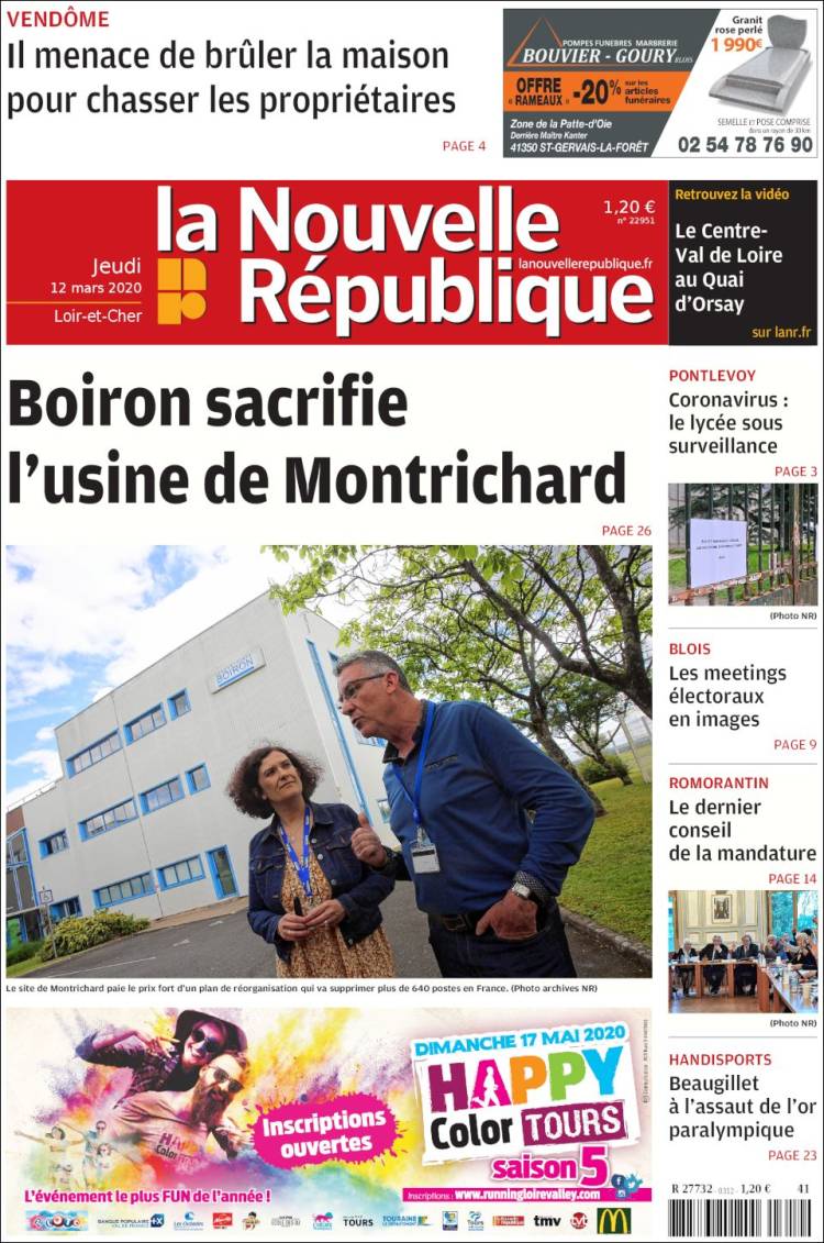 Portada de La Nouvelle Republique (Francia)