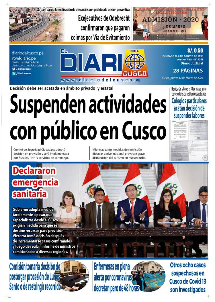 Portada de El Diario del Cusco (Per&uacute;)