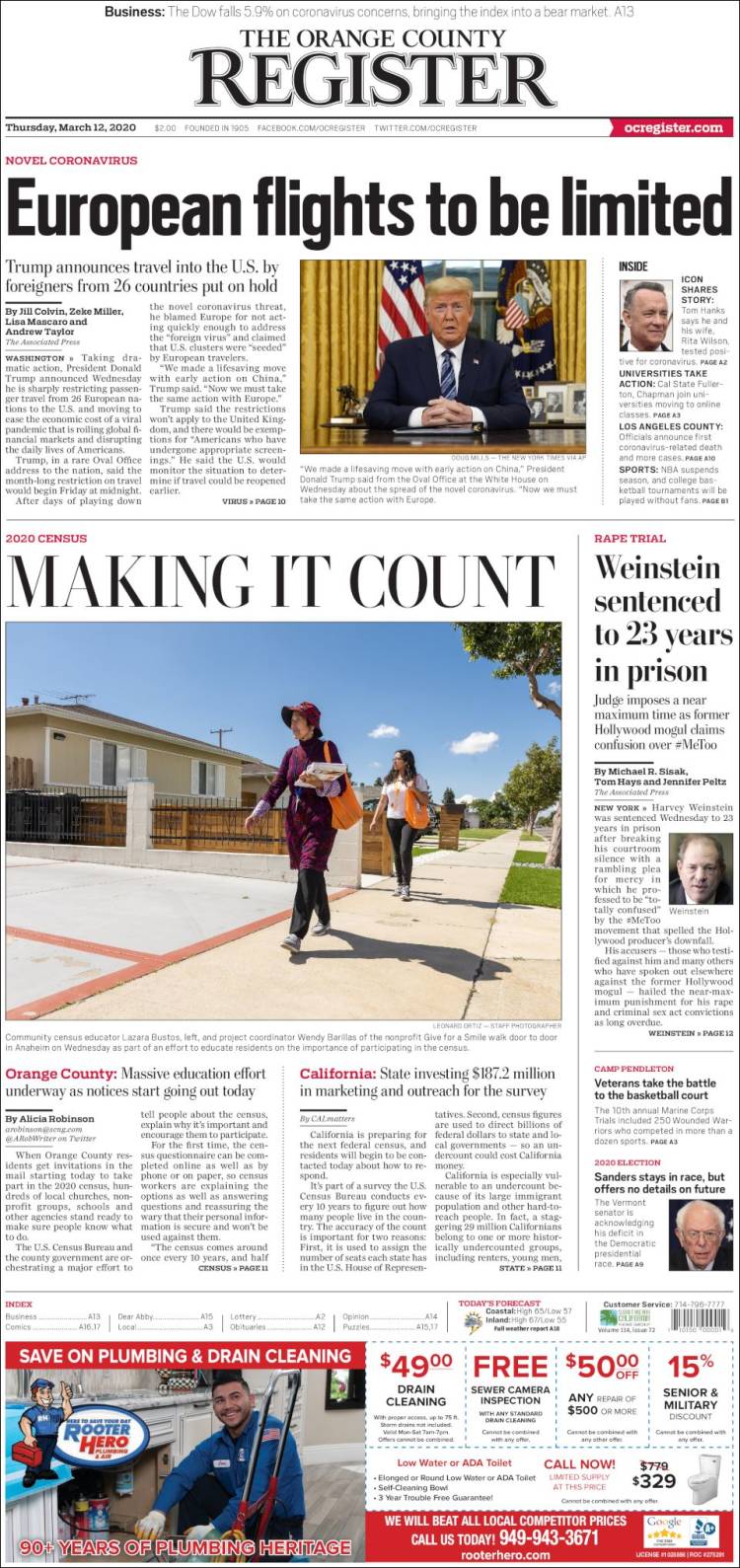 Portada de The Orange County Register (USA)