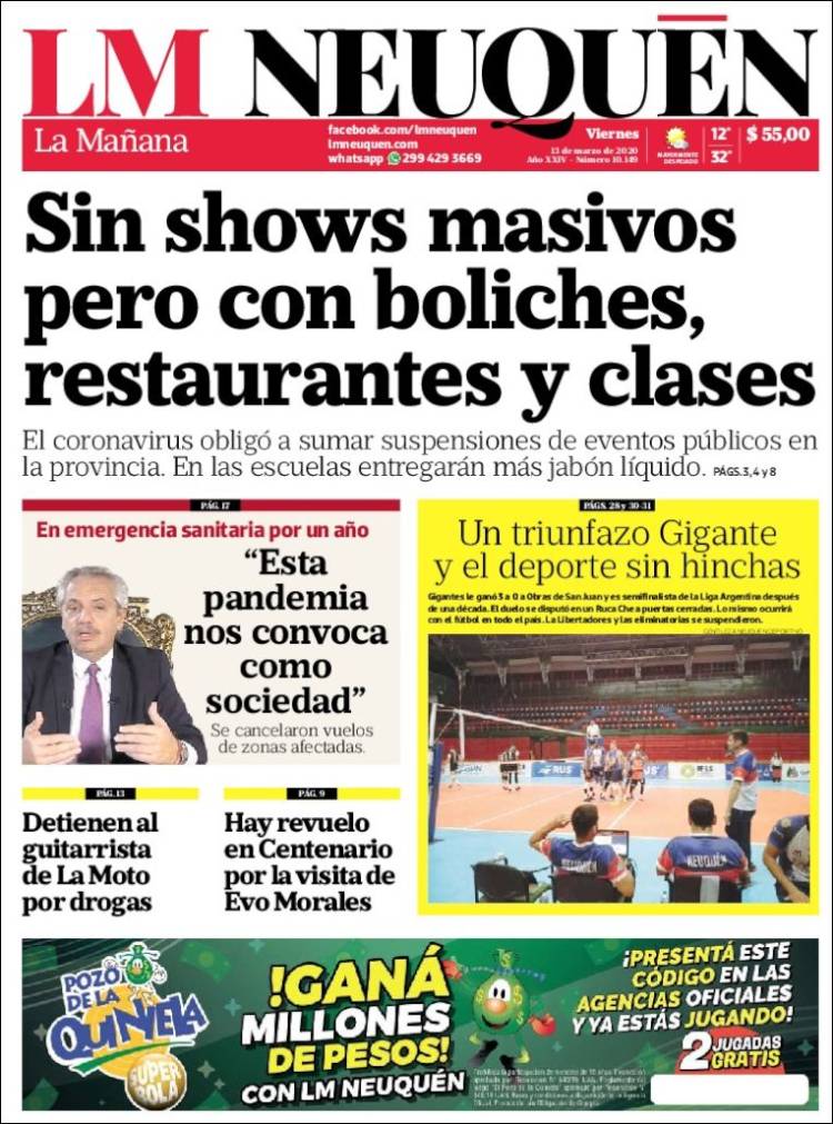 Portada de La Mañanade Neuquén (Argentina)