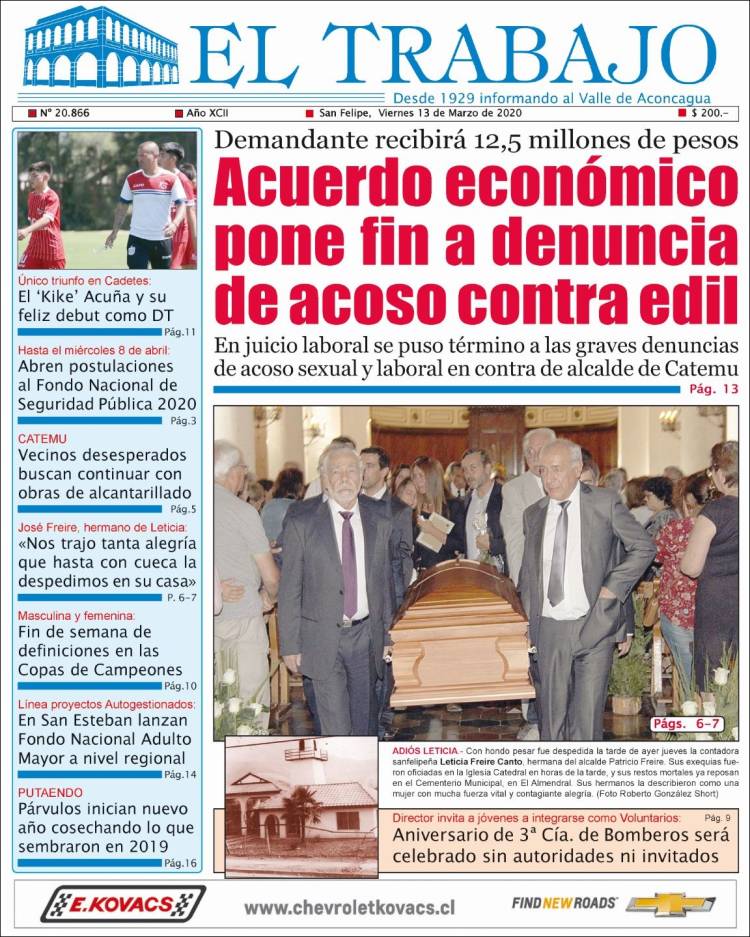 Portada de El Trabajo (Chile)