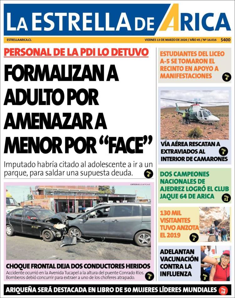 Portada de La Estrella de Arica (Chile)