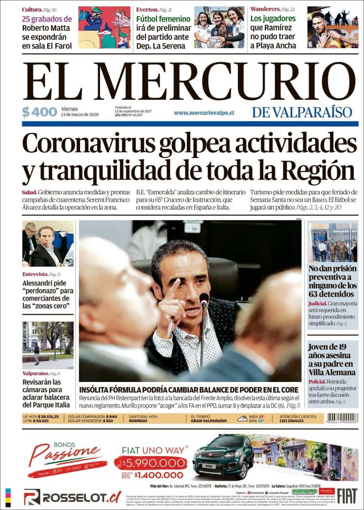 Portada de Mercurio de Valparaiso (Chile)