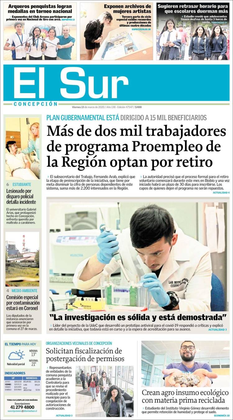Portada de El Sur (Chile)