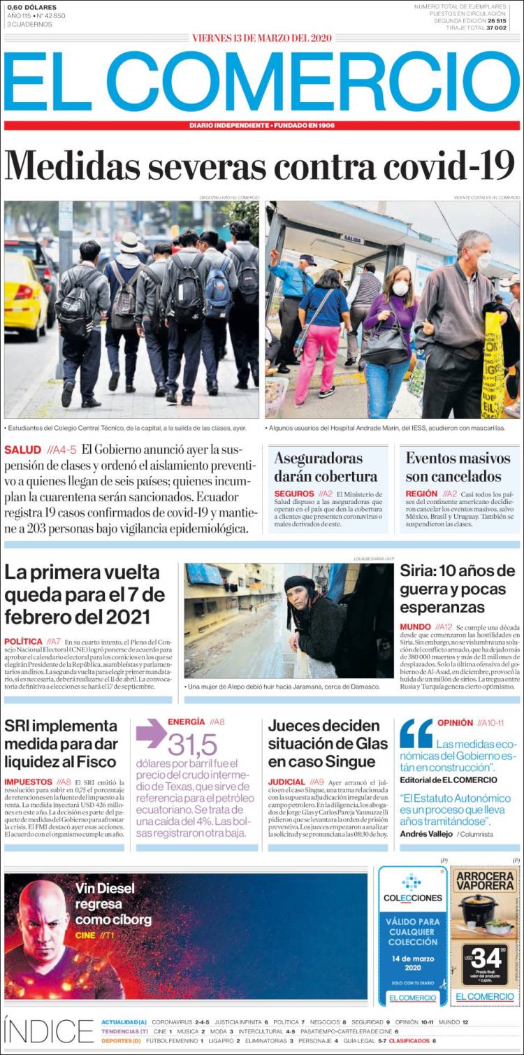 Portada de El Comercio (Ecuador)