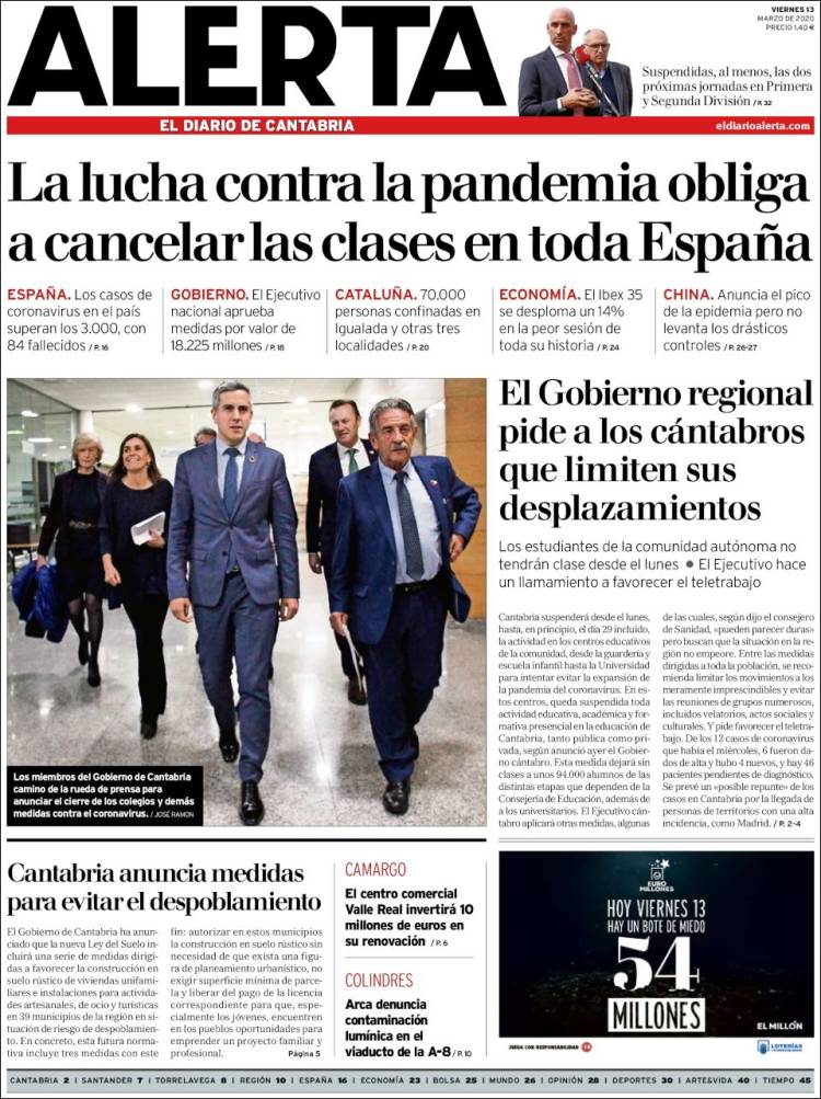 Portada de Alerta - El Diario de Cantabria (España)