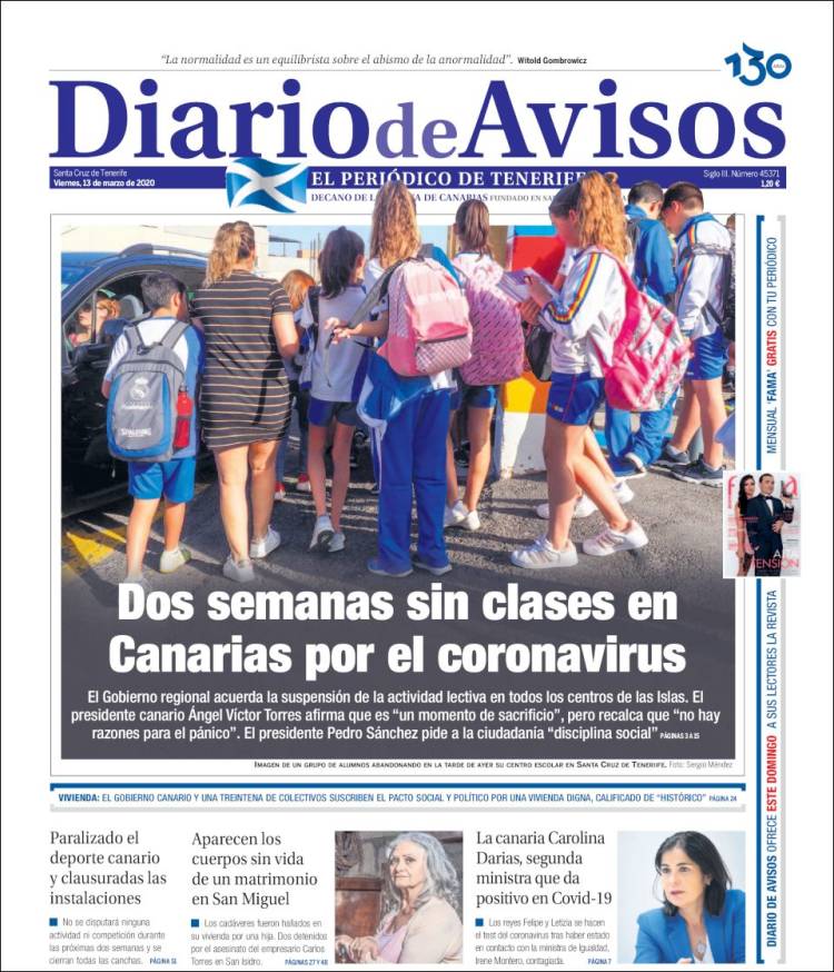 Portada de Diarios de Avisos (España)