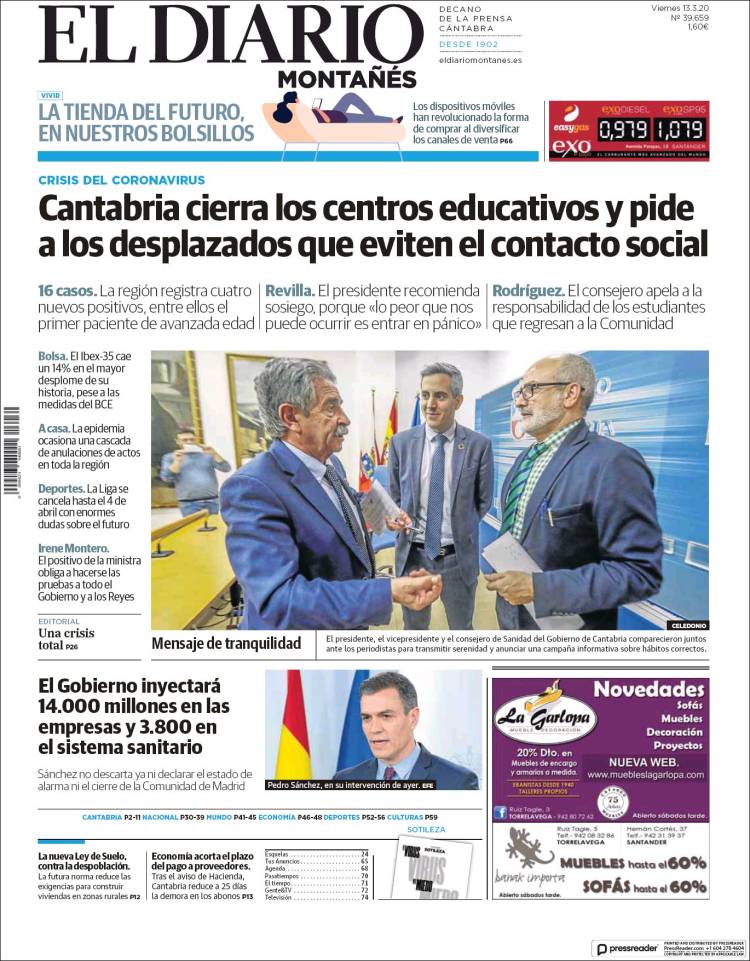 Portada de El Diario Montañés (España)