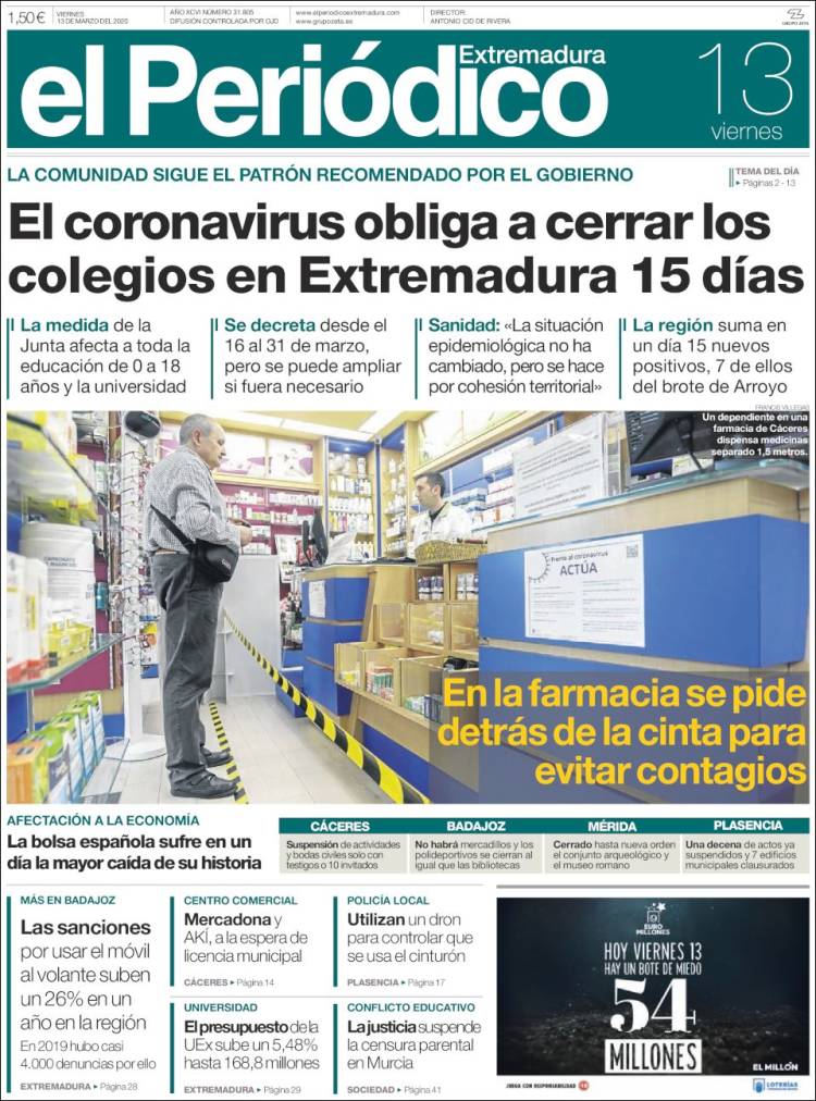 Portada de El Periódico de Extremadura (España)