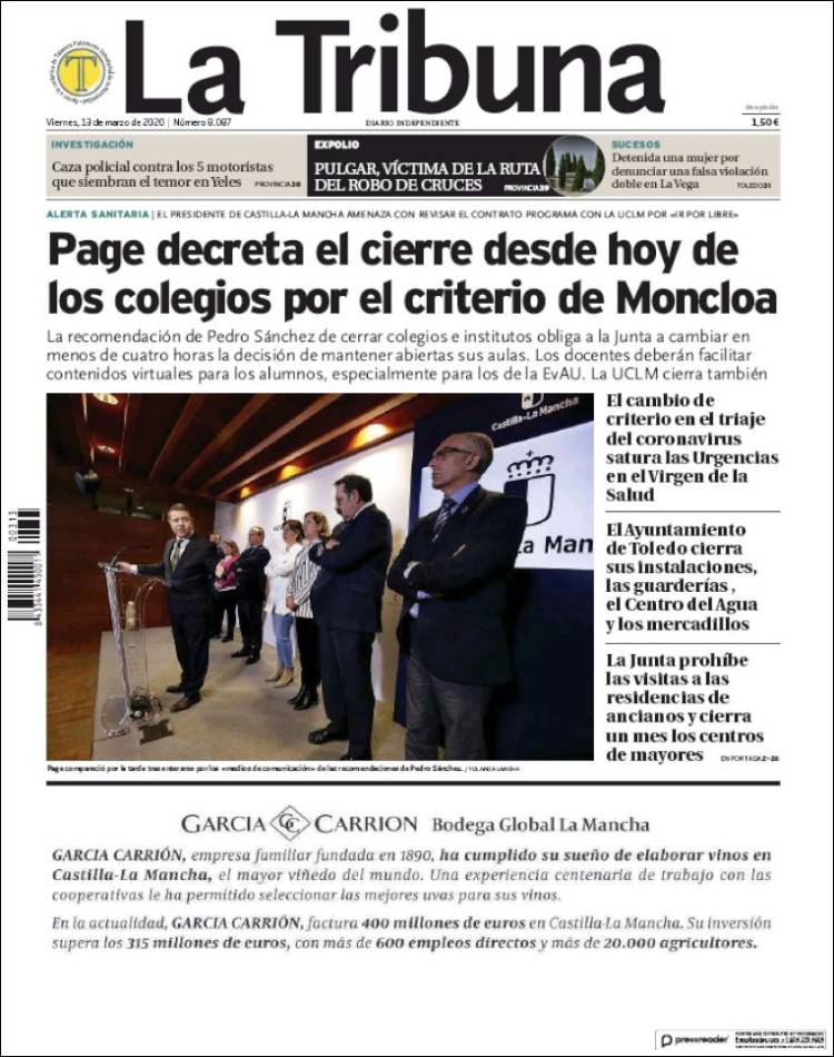 Portada de La Tribuna de Toledo (España)