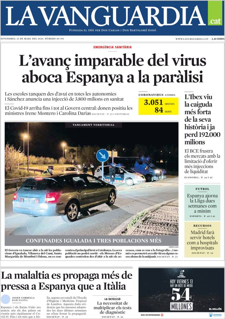 Portada de La Vanguardia (España)