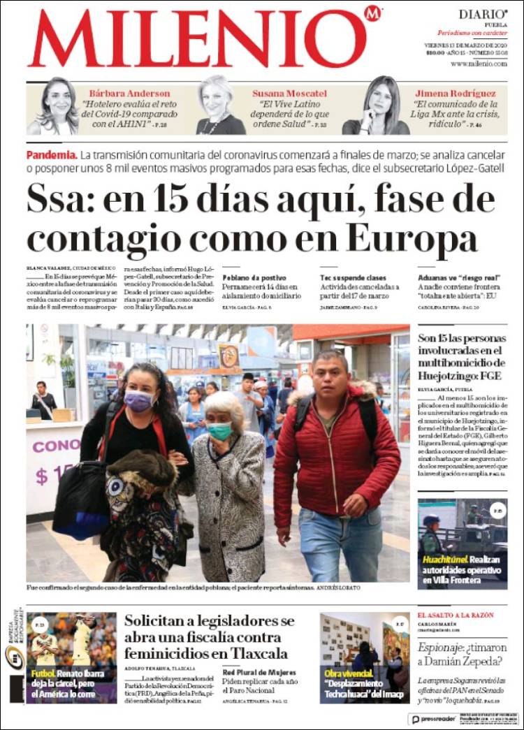 Portada de Milenio de Puebla (México)