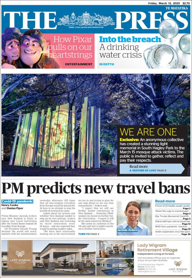 Portada de The Press (Nueva Zelanda)