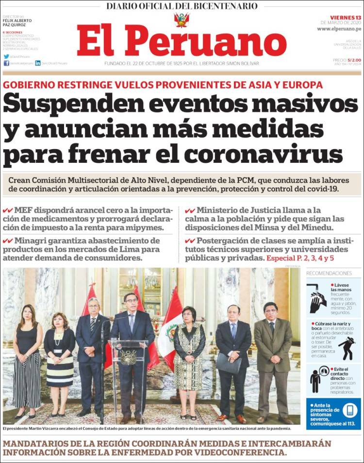 Portada de El Peruano (Perú)