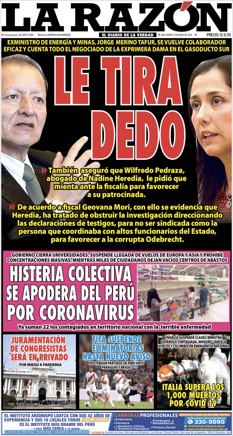 Portada de La Razón (Perú)