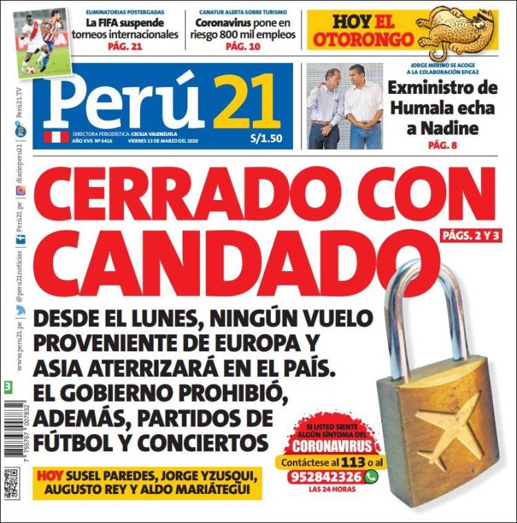 Portada de Perú 21 (Perú)