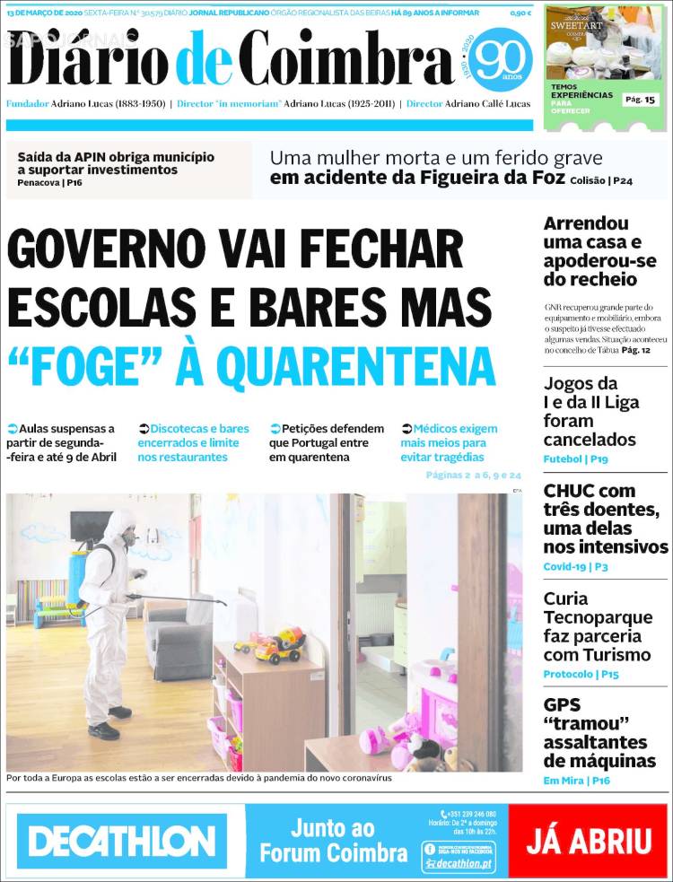 Portada de Diário de Coimbra (Portugal)