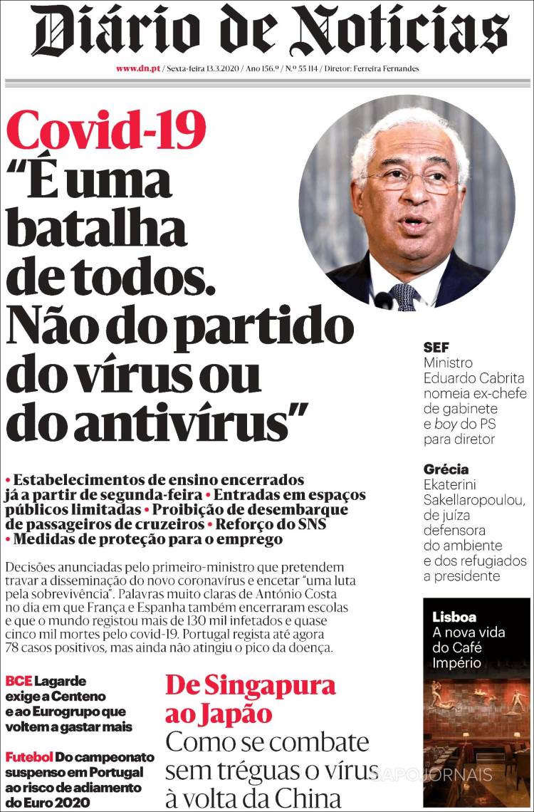 Portada de Diário de Noticias (Portugal)