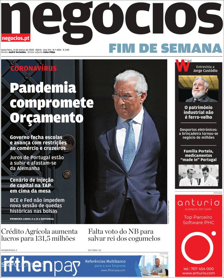 Portada de Jornal de Negócios (Portugal)