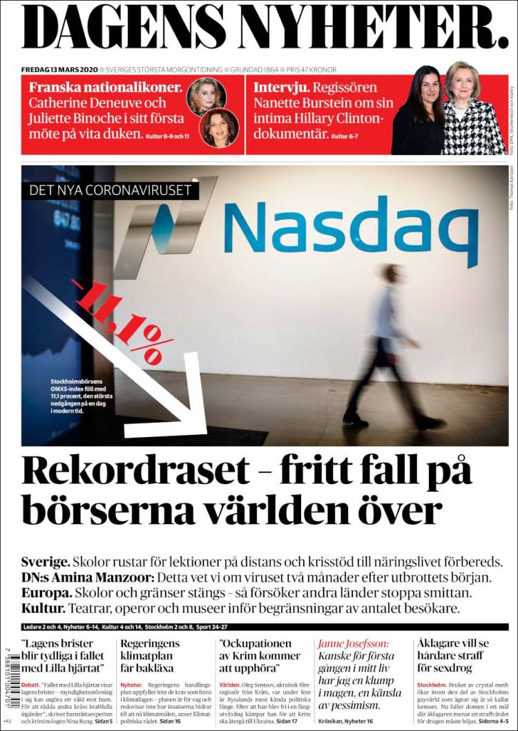 Portada de Dagens Nyheter (Suecia)