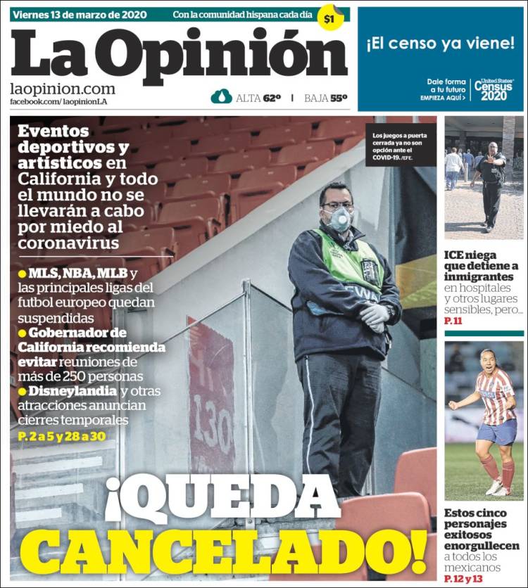 Portada de La Opinión (USA)