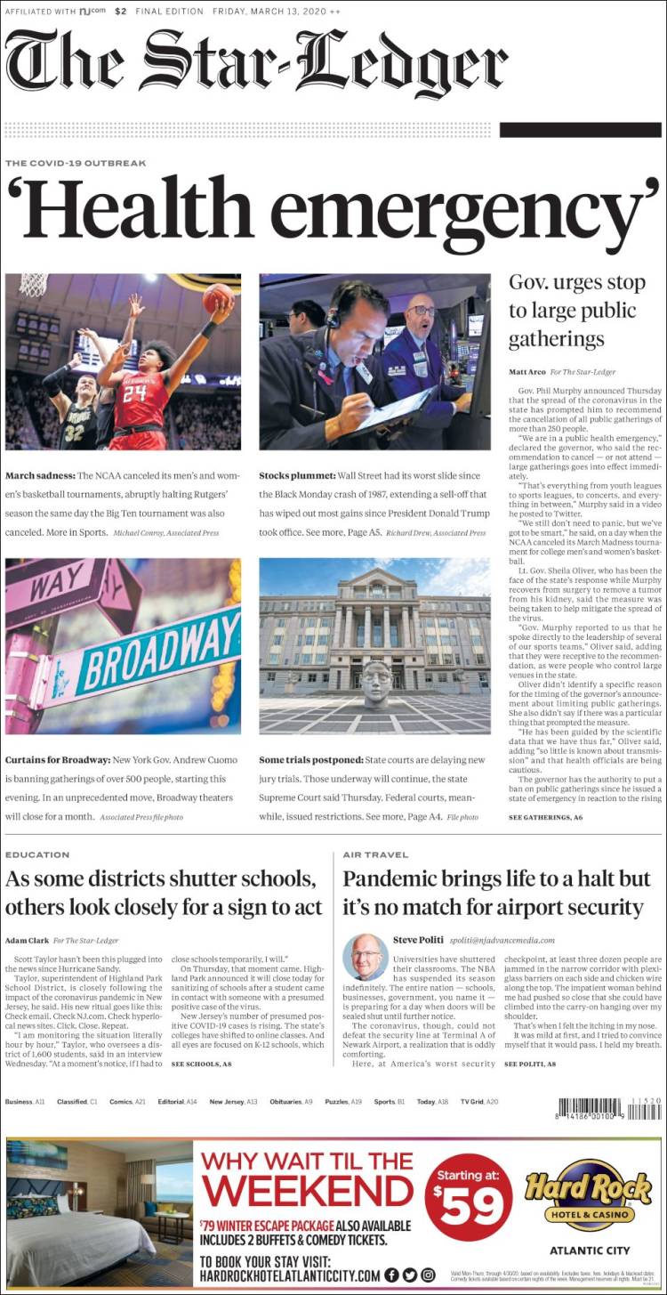 Portada de Star-Ledger (USA)