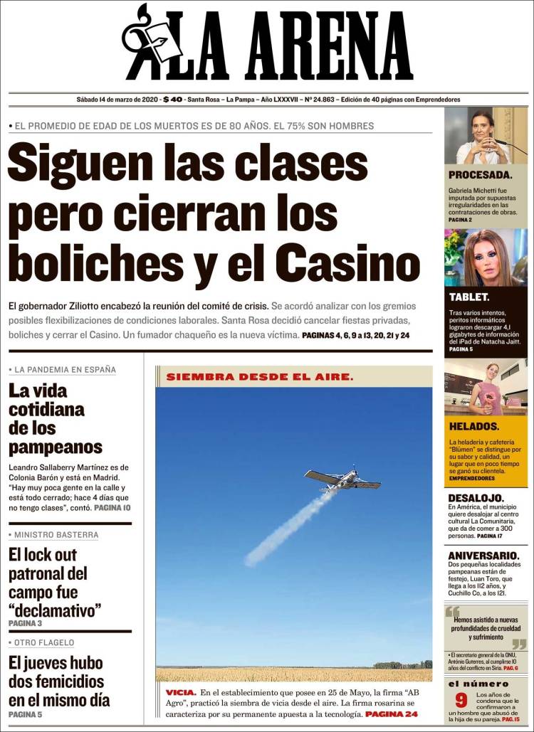 Portada de Diario La Arena (Argentina)