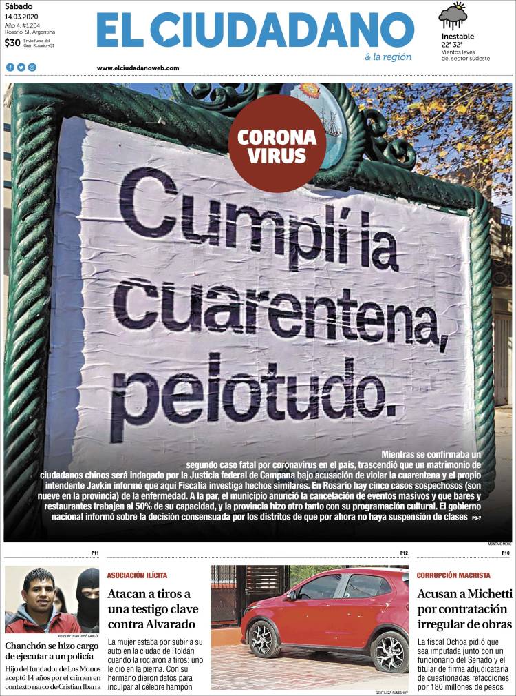 Portada de Diario El Ciudadano (Argentina)