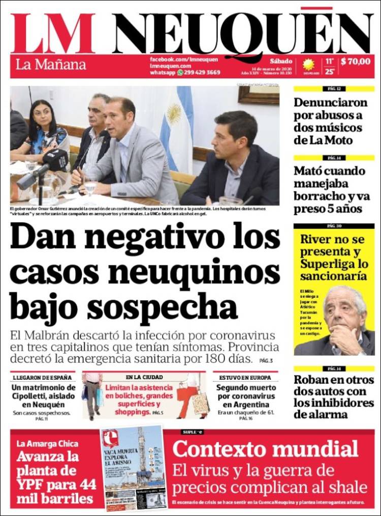 Portada de La Mañanade Neuquén (Argentina)