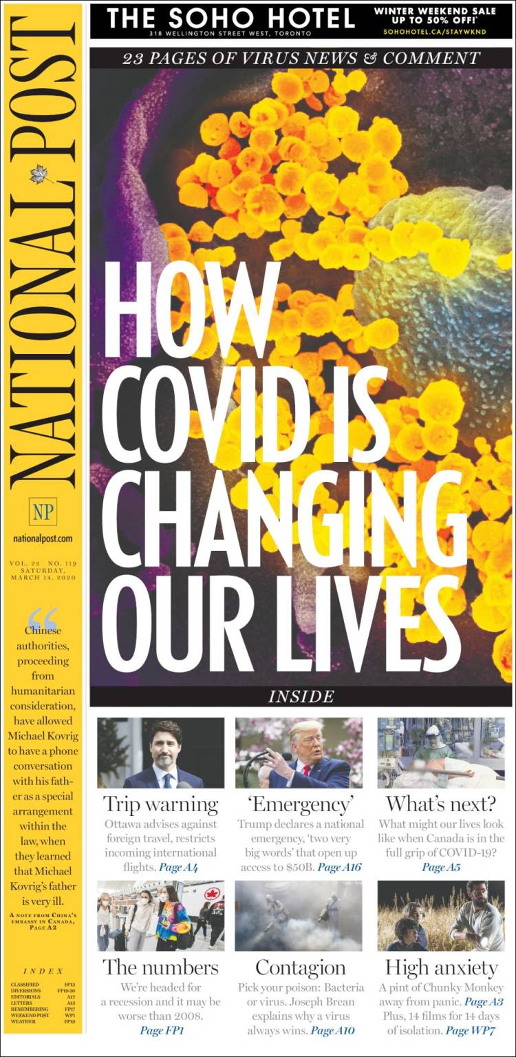 Portada de The National Post (Canadá)