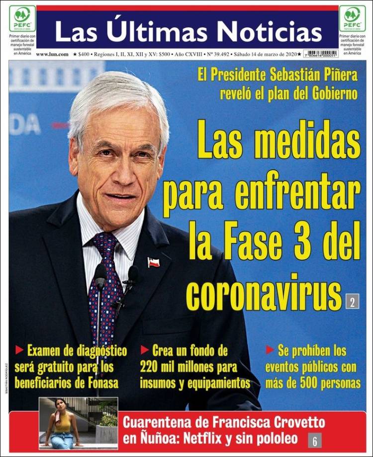 Periódico Las Últimas Noticias (Chile). Periódicos de Chile. Edición de