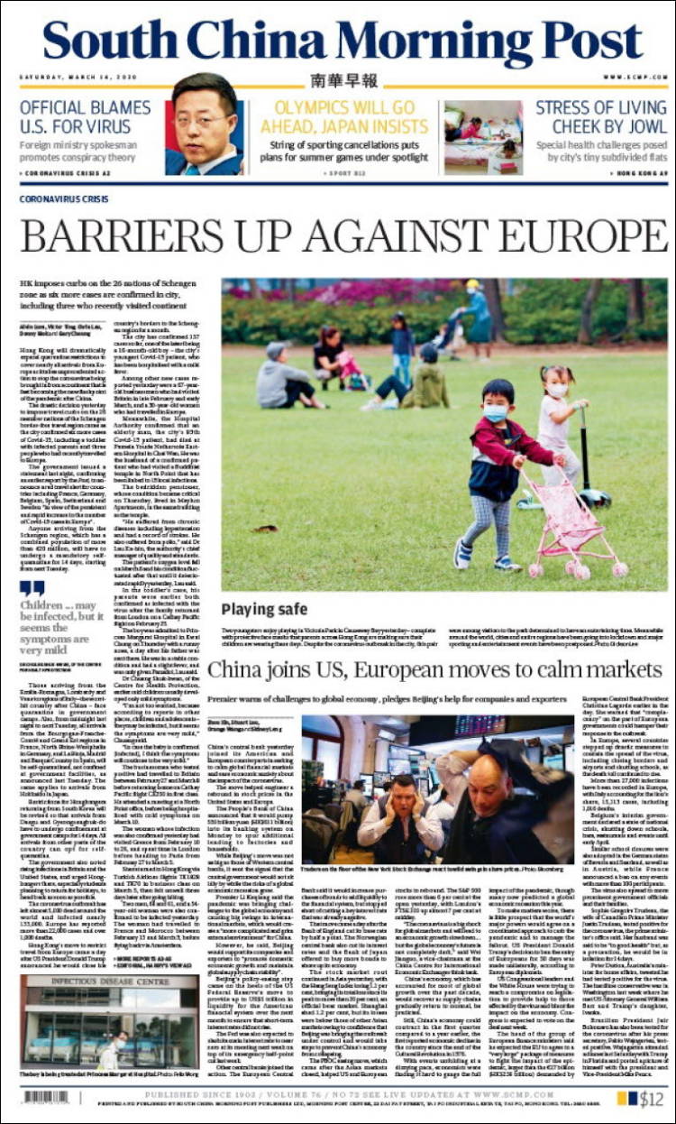 Portada de South China Morning Post (China)