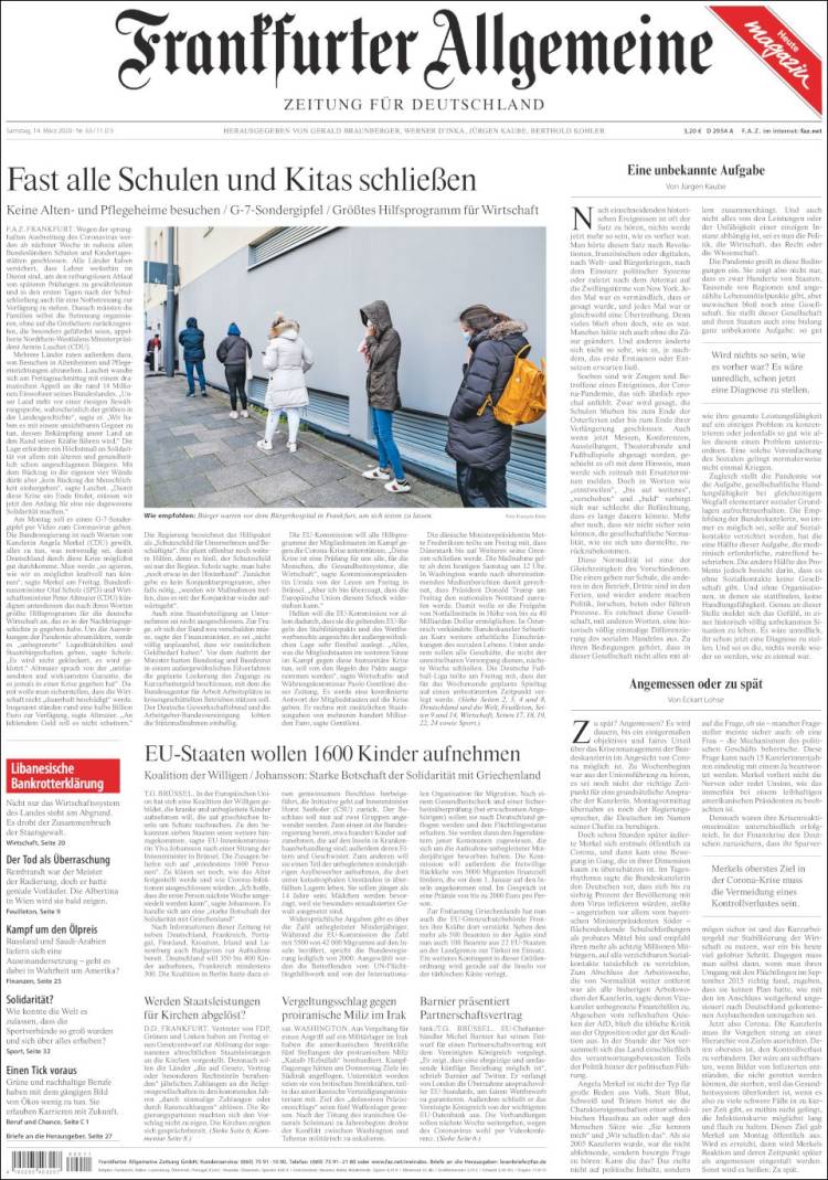 Portada de Frankfurter Allgemeine (Alemania)