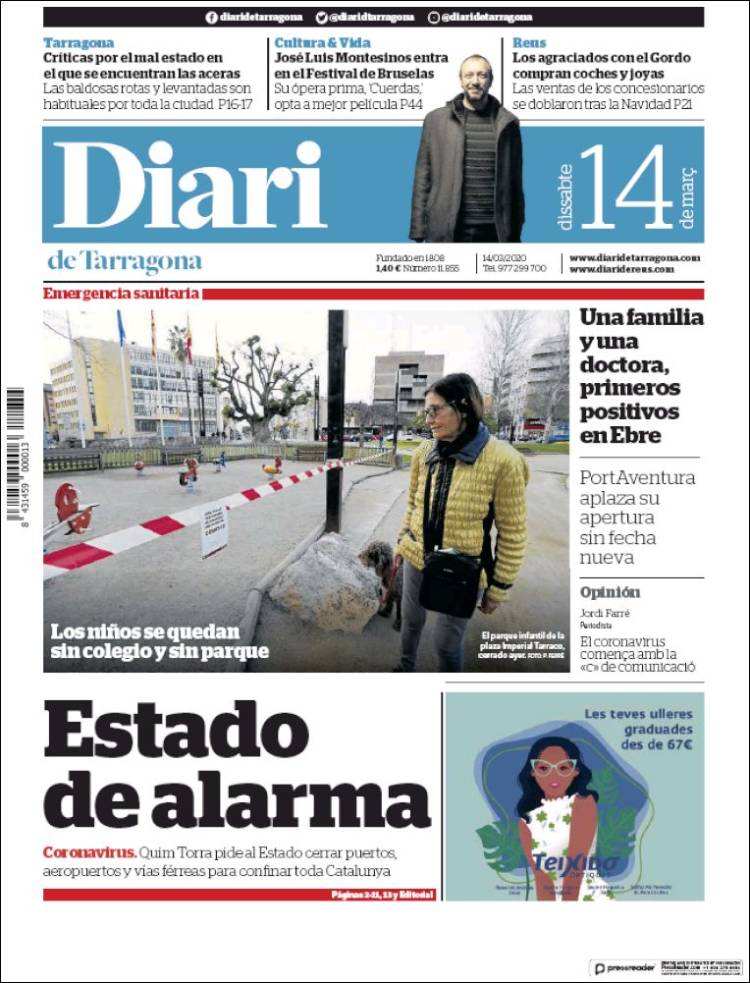 Portada de Diari de Tarragona (España)