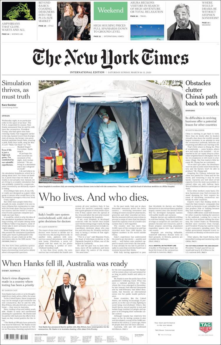 Portada de International New York Times (Europa)
