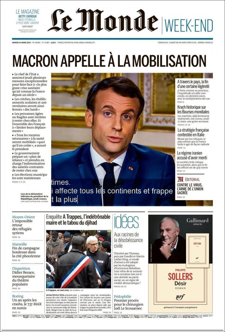 Portada de Le Monde (Francia)