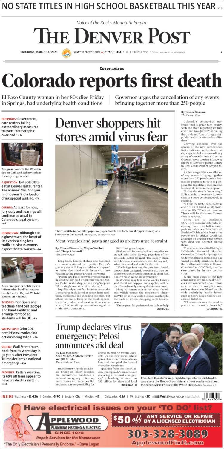 Portada de The Denver Post (USA)
