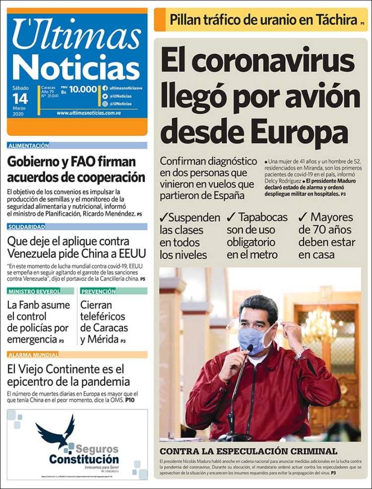 Portada de Últimas Noticias (Venezuela)