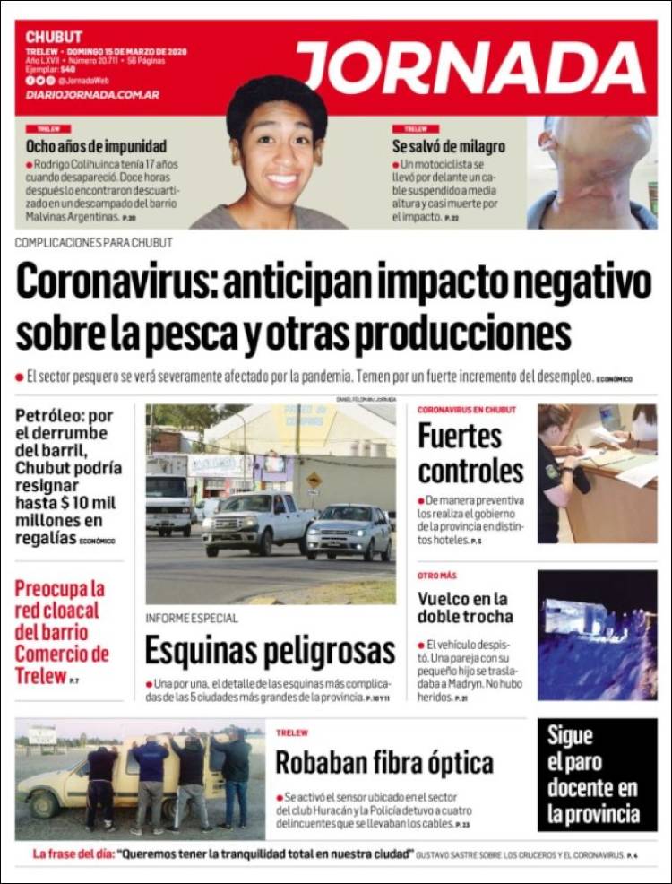 Portada de Diario Jornada en la Patagonia (Argentina)