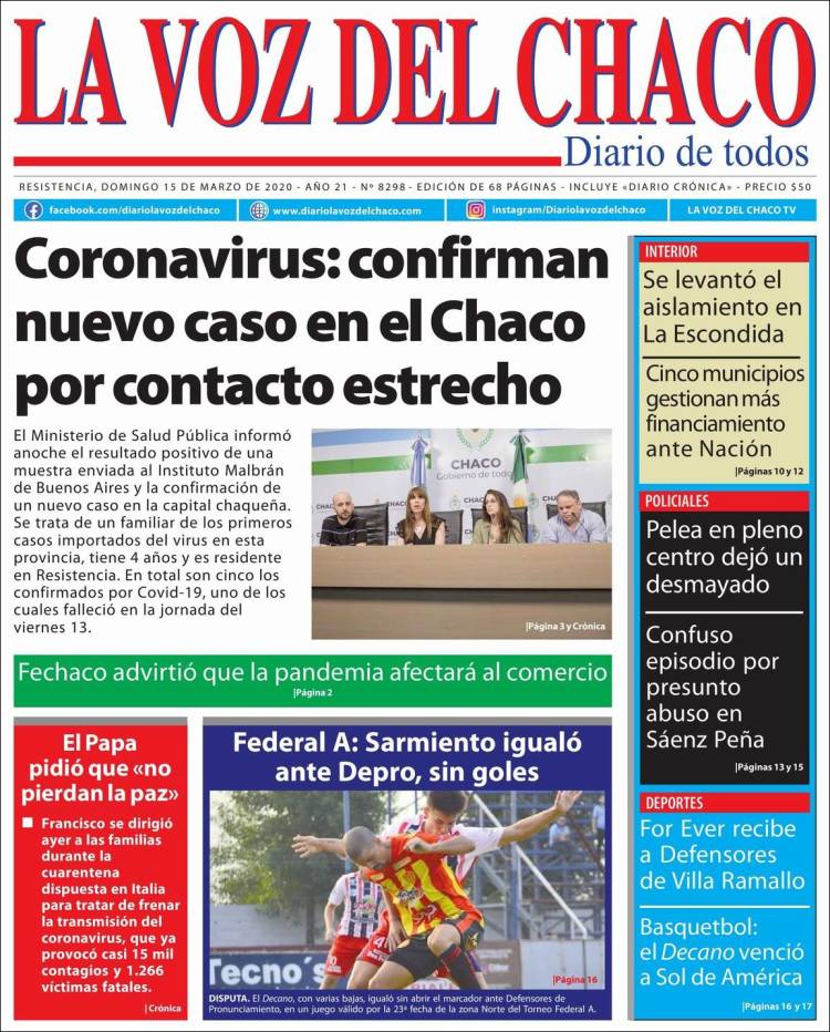 Portada de La Voz del Chaco (Argentina)