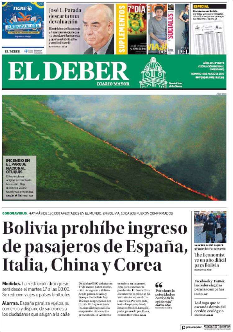 Portada de El Deber (Bolivia)