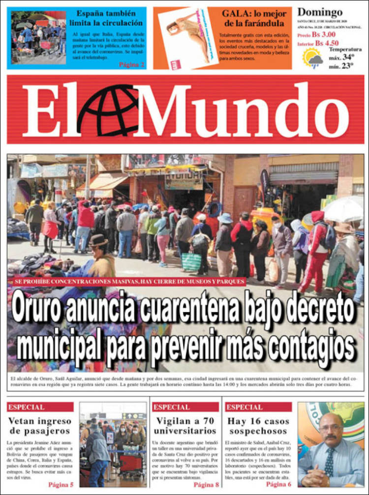 Portada de El Mundo (Bolivia)