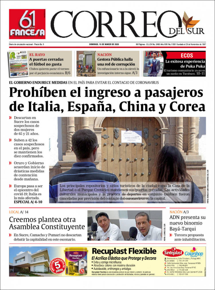 Portada de Correo Sur (Bolivia)