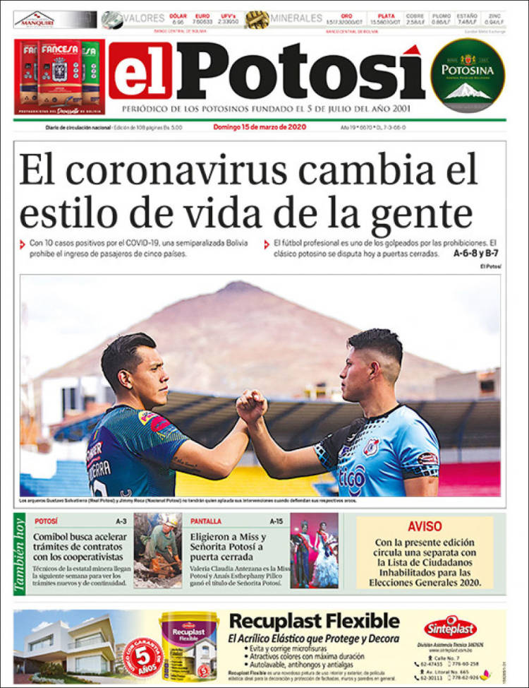 Portada de Diario de Potosí (Bolivia)