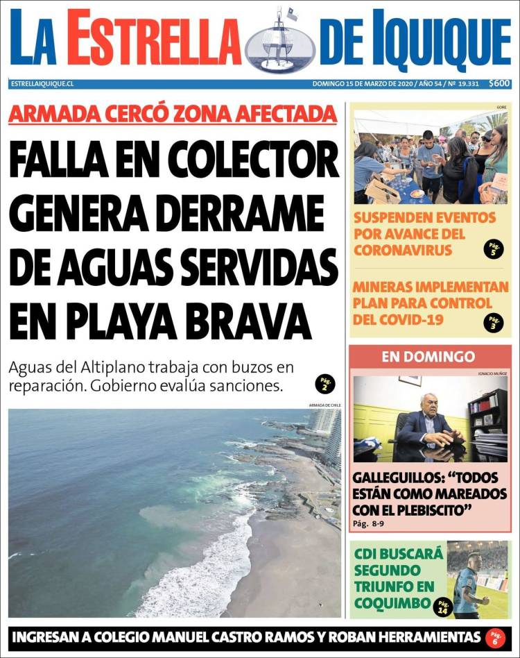 Portada de La Estrella de Iquique (Chile)