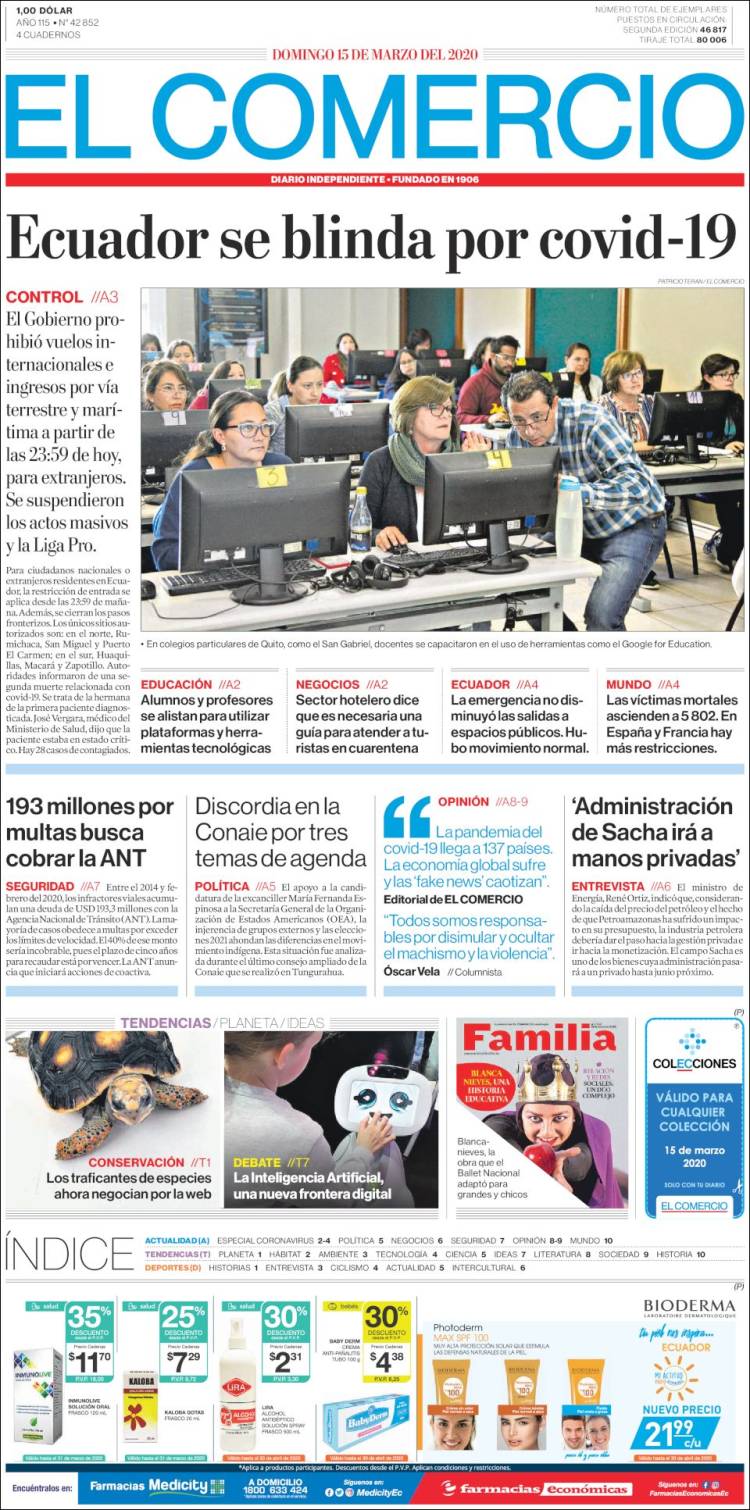 Portada de El Comercio (Ecuador)
