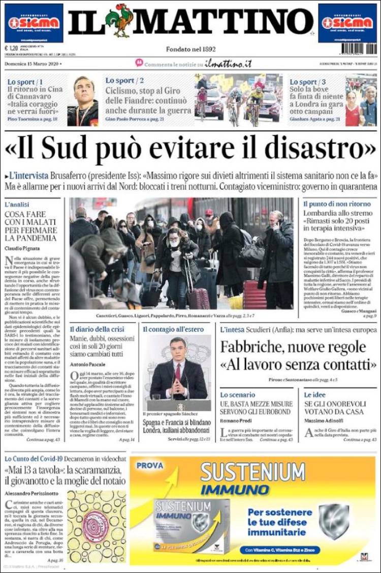 Portada de Il Mattino (Italia)