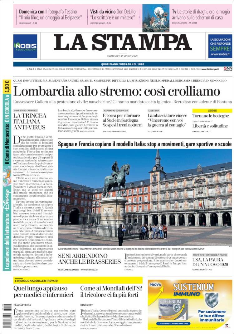 Portada de La Stampa (Italia)