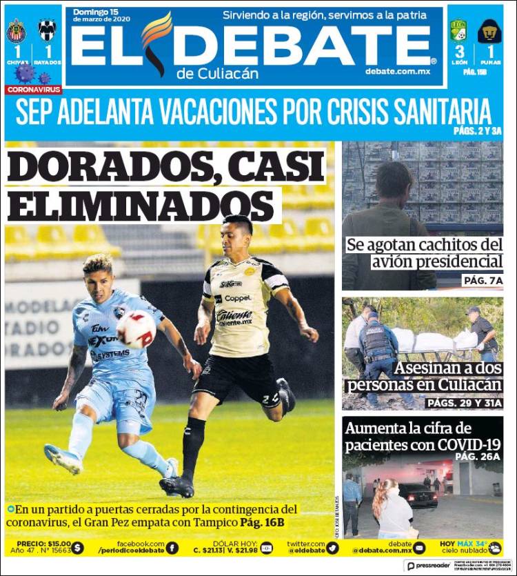 Portada de El Debate de Culiacán (México)