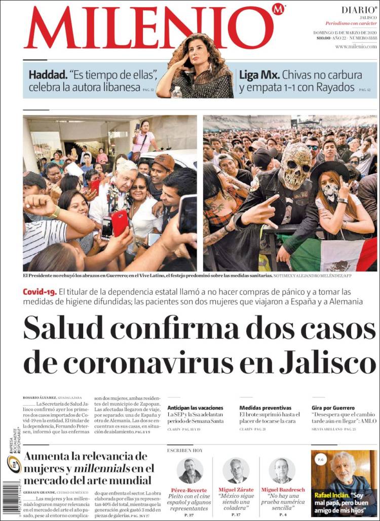 Portada de Milenio - Jalisco (México)